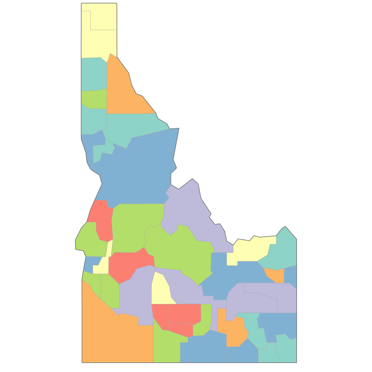 Colored Map of Idaho Counties