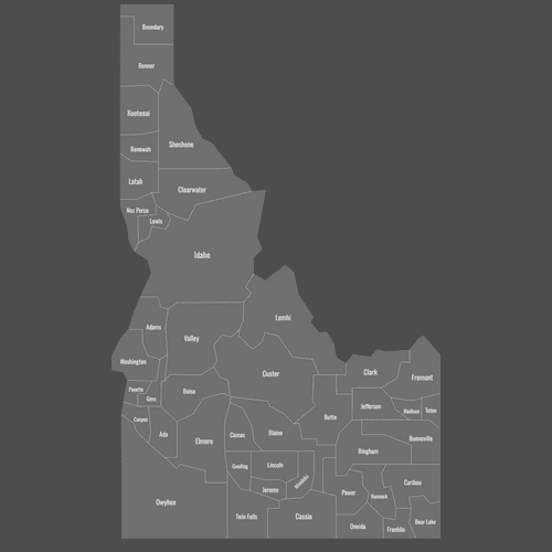 Preview of Labeled Map of Idaho Counties (Dark)