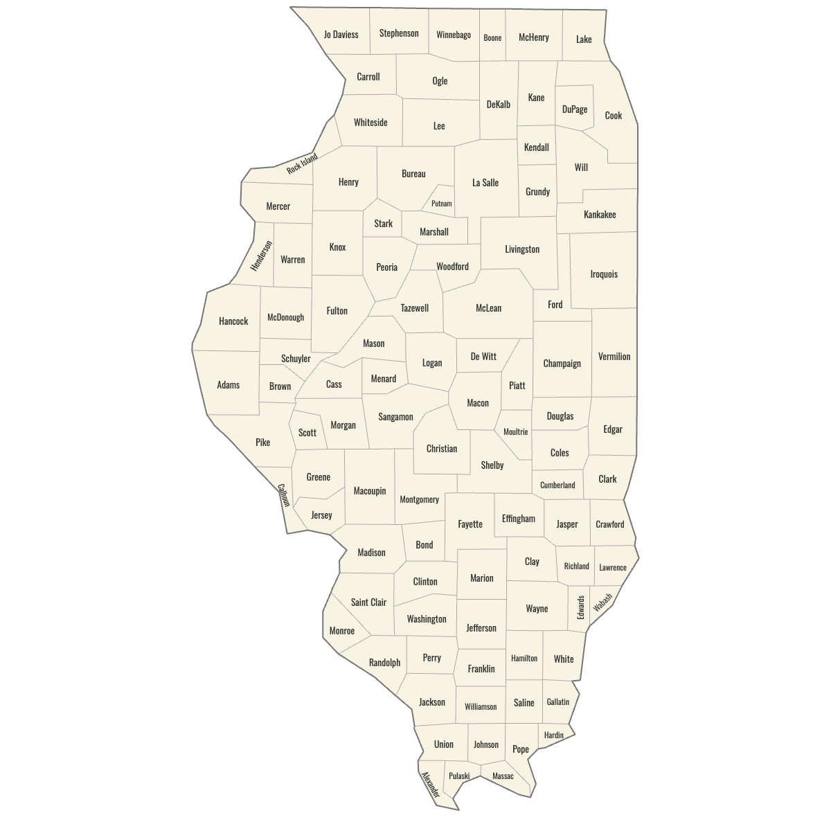 Blank Map of Illinois Counties with Labels