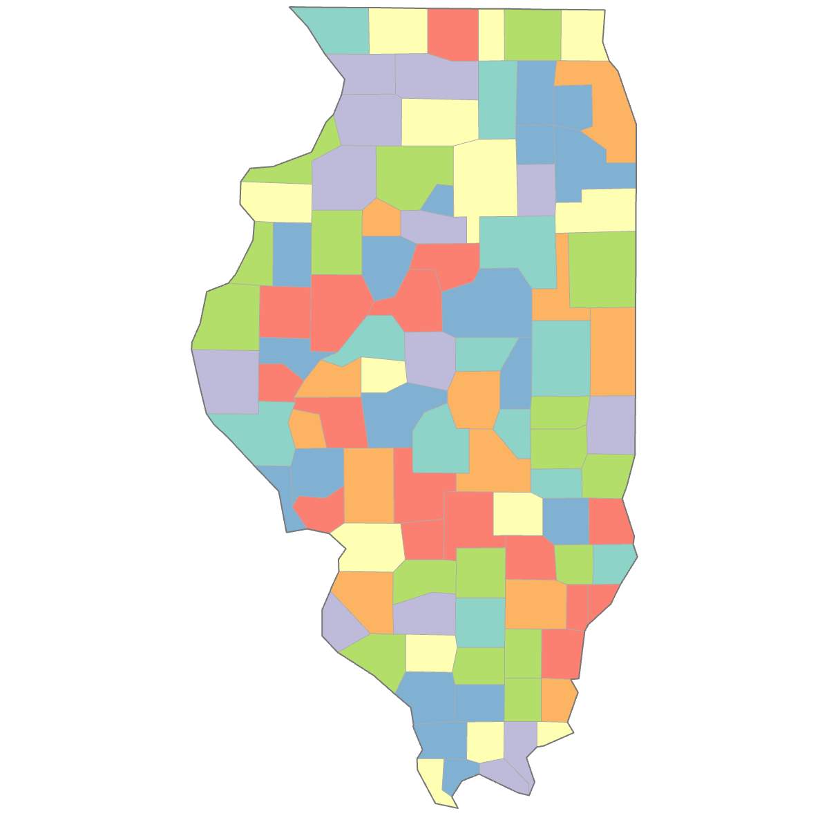 Colored Map of Illinois Counties