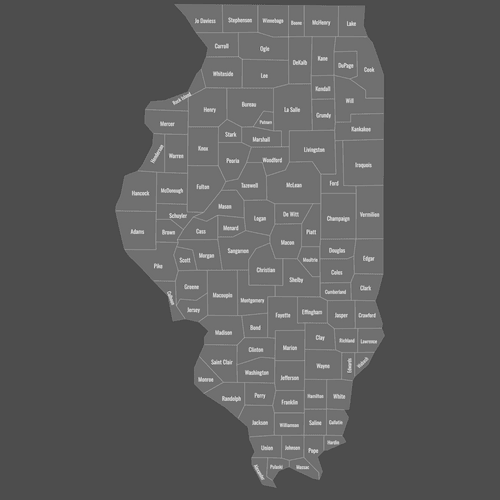 Preview of Labeled Map of Illinois Counties (Dark)