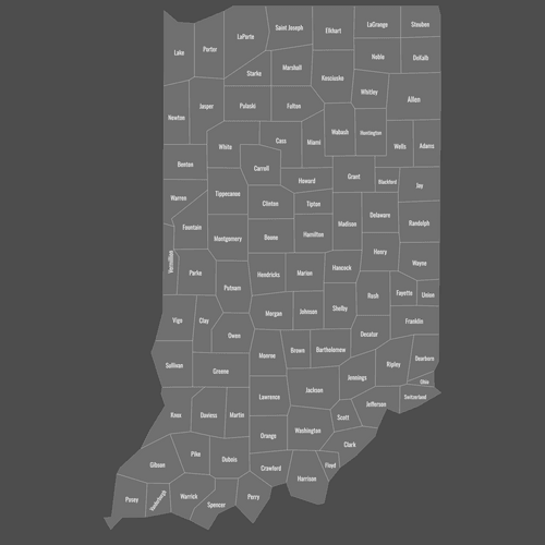 Preview of Labeled Map of Indiana Counties (Dark)