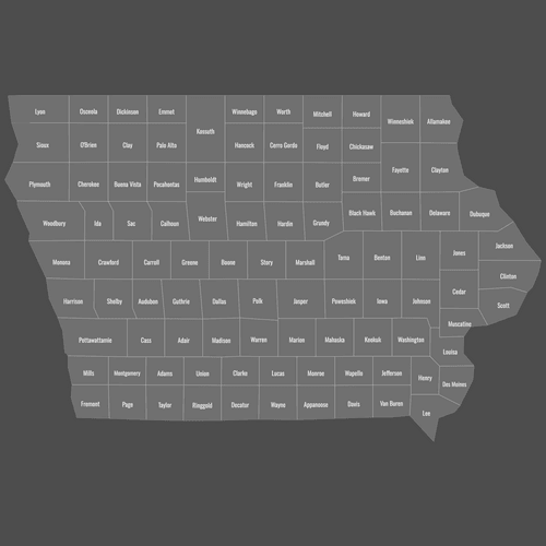 Preview of Labeled Map of Iowa Counties (Dark)