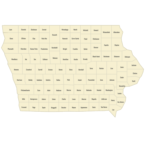 Preview of Labeled Map of Iowa Counties