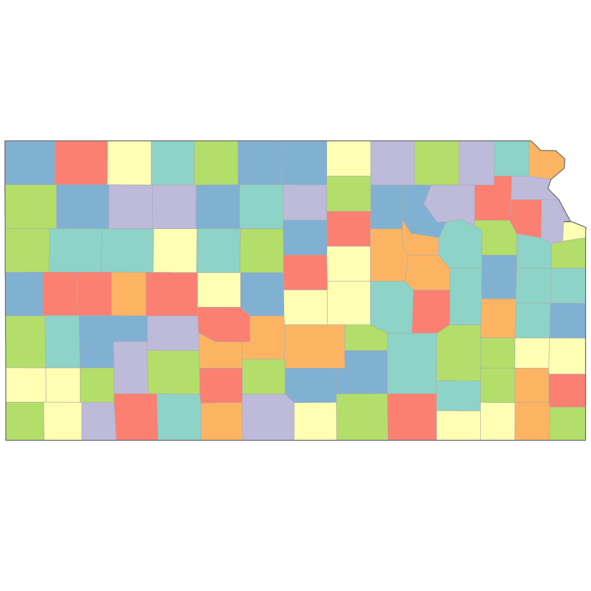 Colored Map of Kansas Counties