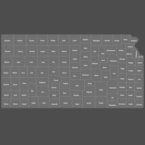 Preview of Labeled Map of Kansas Counties (Dark)