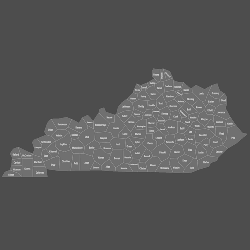 Preview of Labeled Map of Kentucky Counties (Dark)