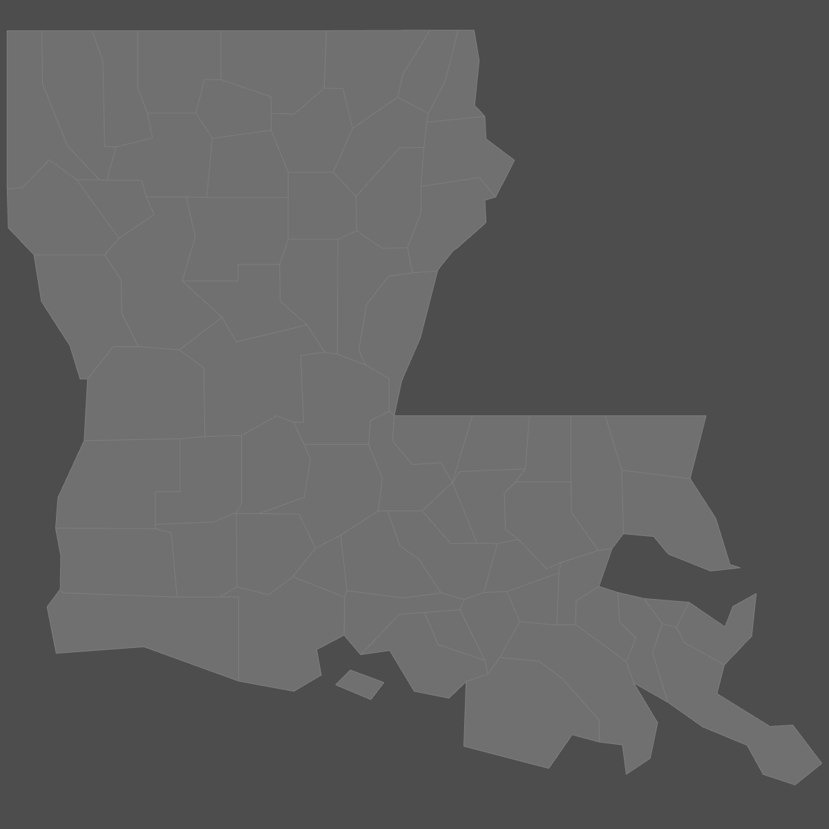 Colored Map of Louisiana Counties with Labels (Dark Theme)