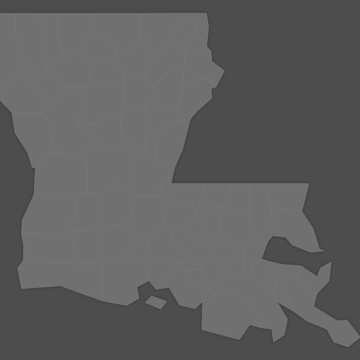 Colored Map of Louisiana Counties (Dark Theme)