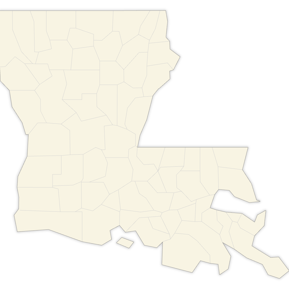 Colored Map of Louisiana Counties with Labels