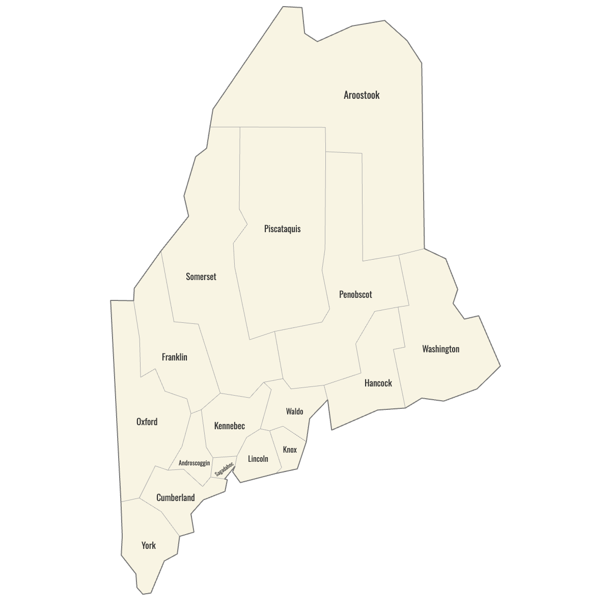 Blank Map of Maine Counties with Labels