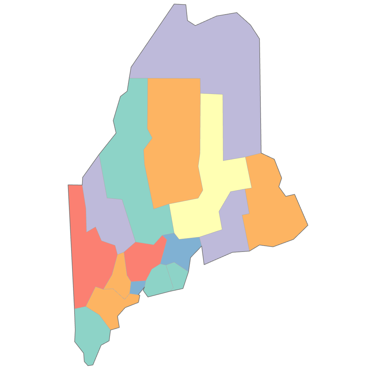 Colored Map of Maine Counties