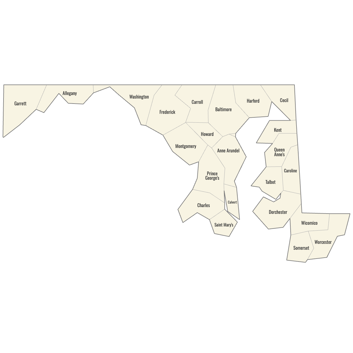 Blank Map of Maryland Counties with Labels