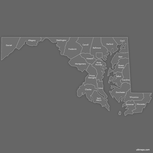 Preview of Labeled Map of Maryland Counties (Dark)