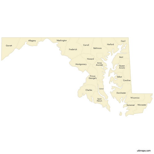 Preview of Labeled Map of Maryland Counties