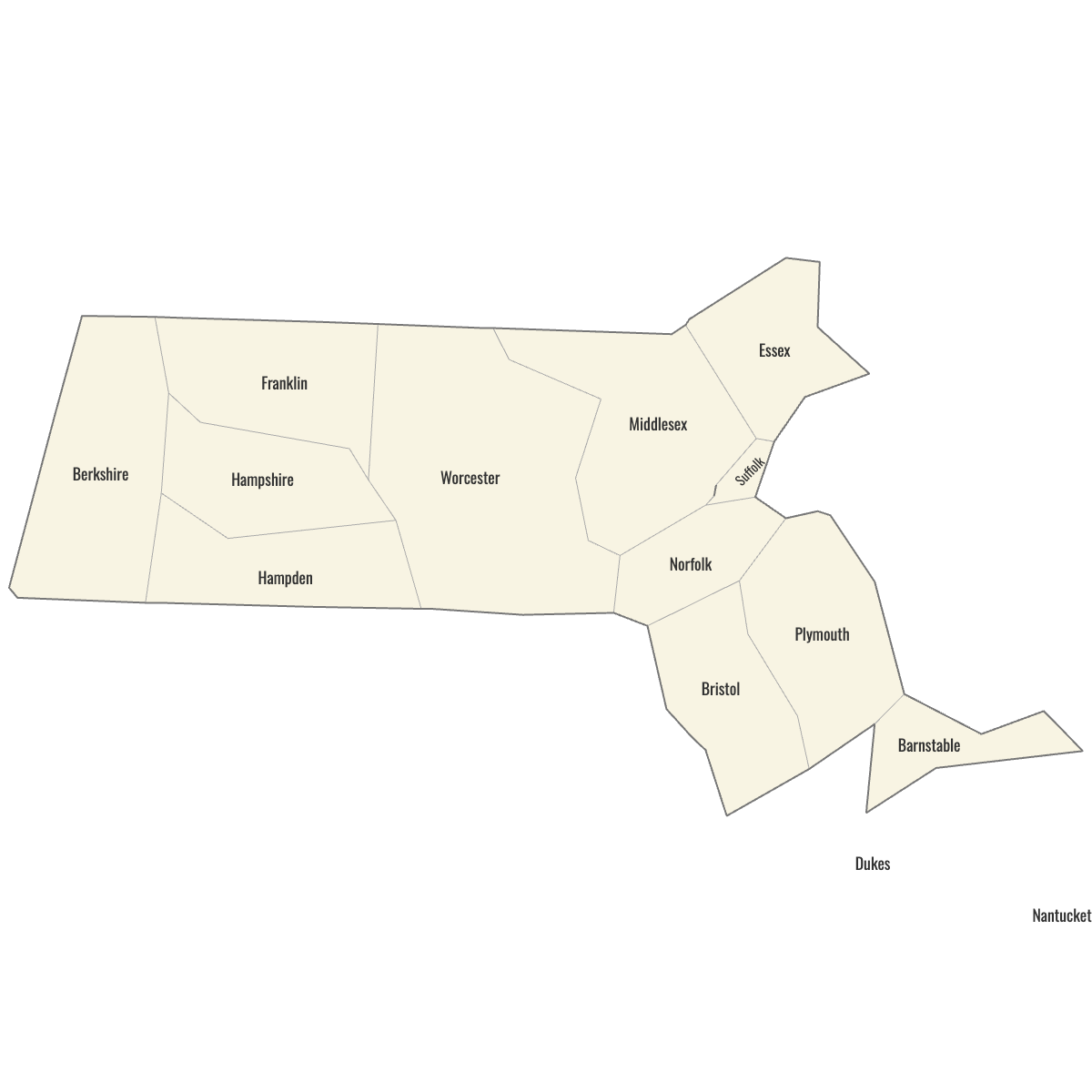 Blank Map of Massachusetts Counties with Labels