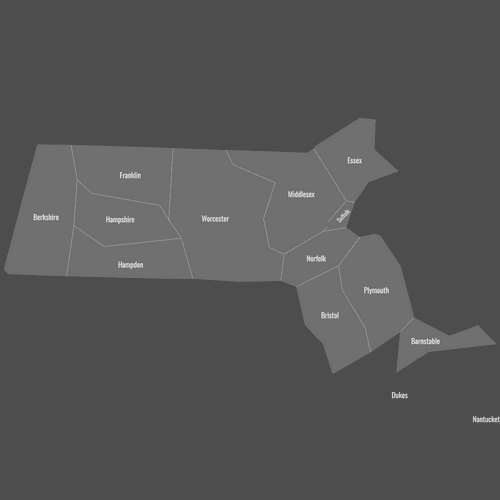 Preview of Labeled Map of Massachusetts Counties (Dark)