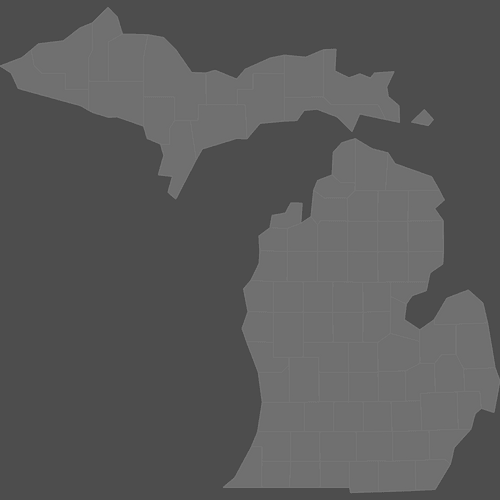 Preview of Blank Printable Map of Michigan Counties (Dark Theme)