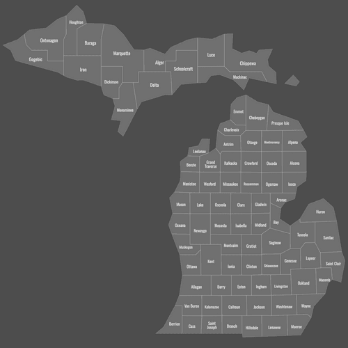 Preview of Labeled Map of Michigan Counties (Dark)