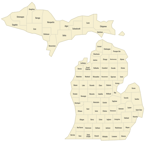 Preview of Labeled Map of Michigan Counties