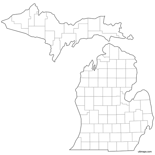 Preview of Outlined Map of Michigan Counties