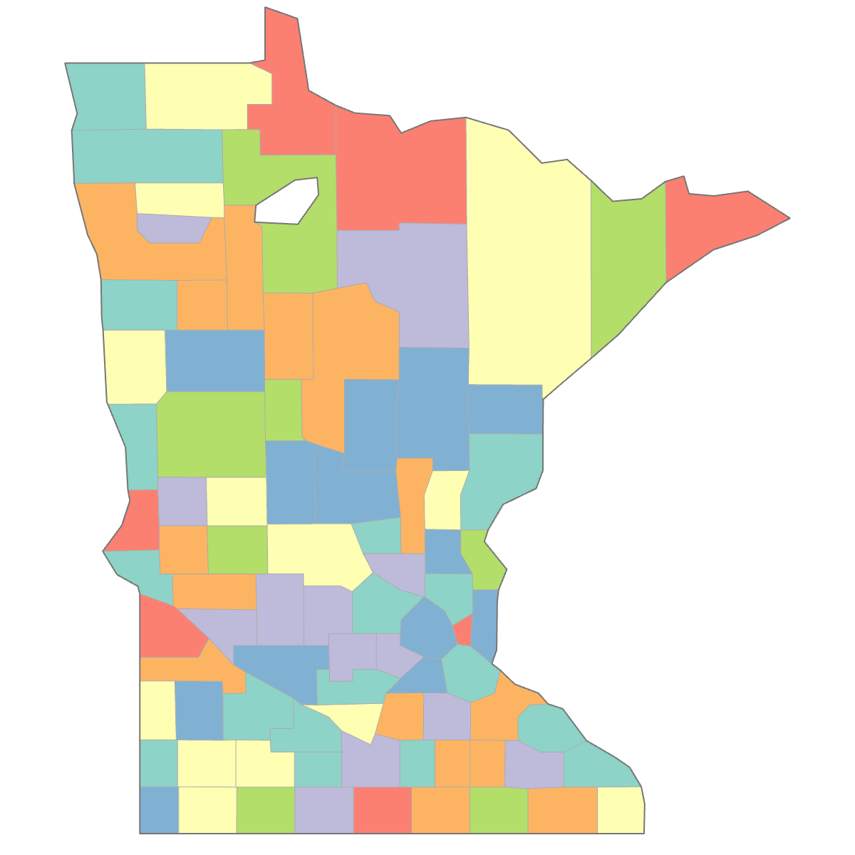 Colored Map of Minnesota Counties