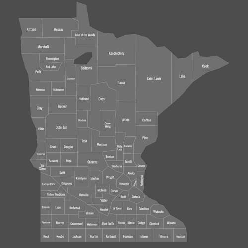 Preview of Labeled Map of Minnesota Counties (Dark)