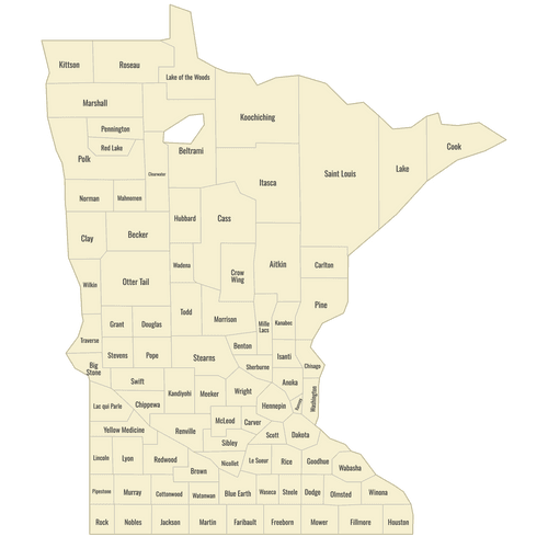 Preview of Labeled Map of Minnesota Counties