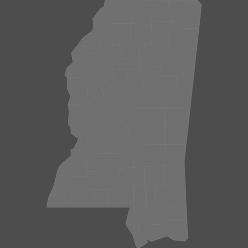 Preview of Blank Printable Map of Mississippi Counties (Dark Theme)