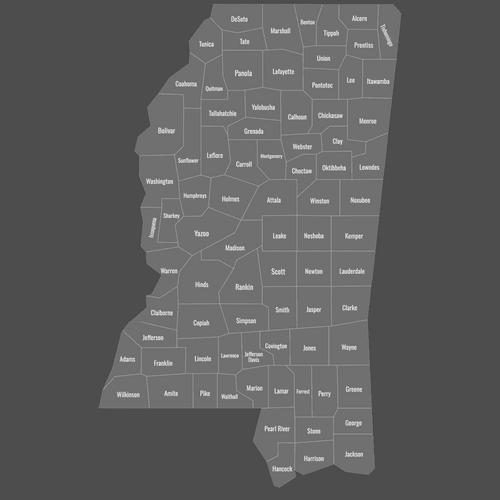 Preview of Labeled Map of Mississippi Counties (Dark)