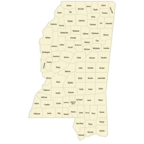 Preview of Labeled Map of Mississippi Counties