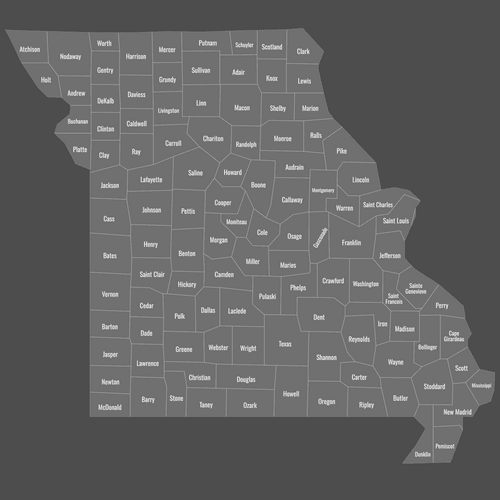 Preview of Labeled Map of Missouri Counties (Dark)