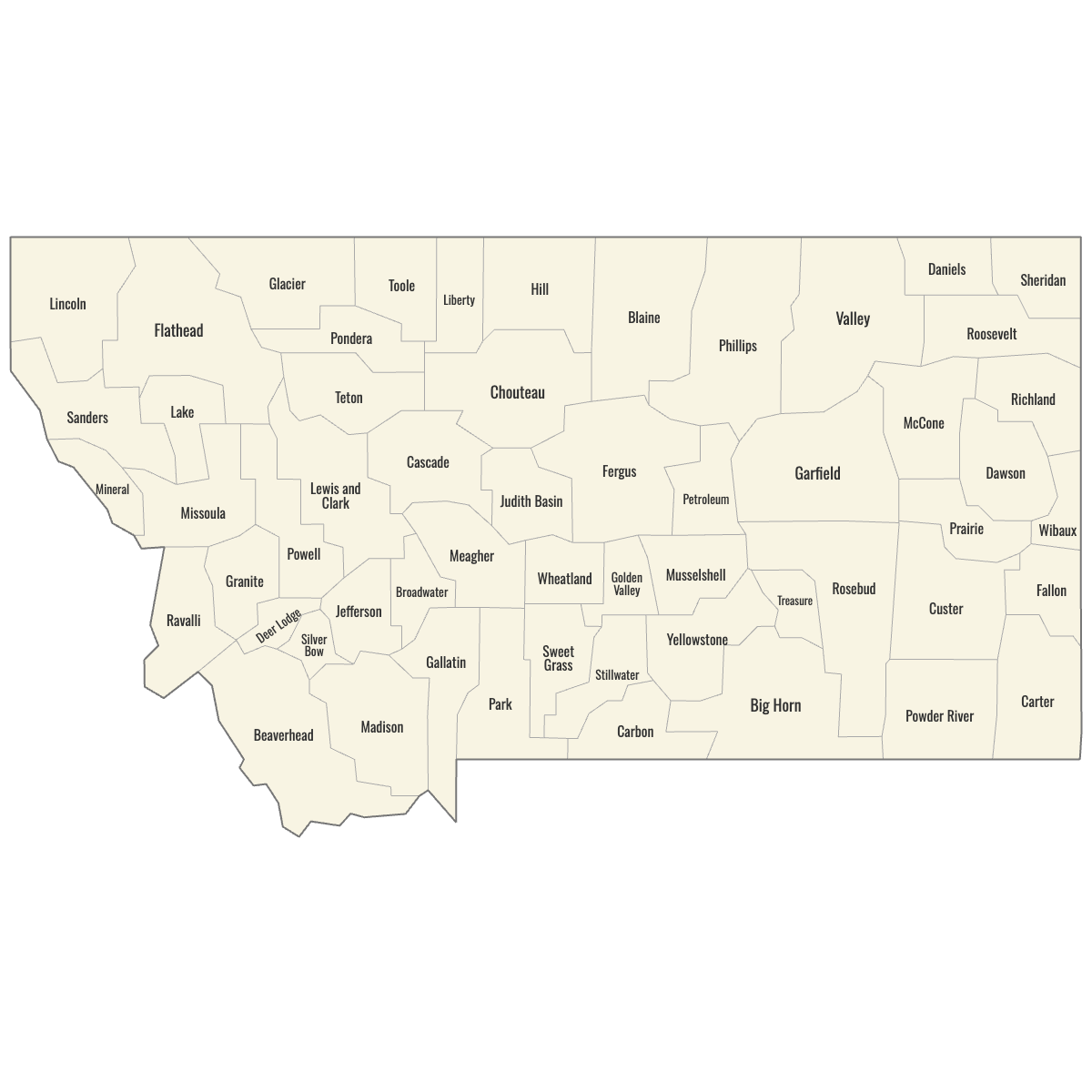 Blank Map of Montana Counties with Labels