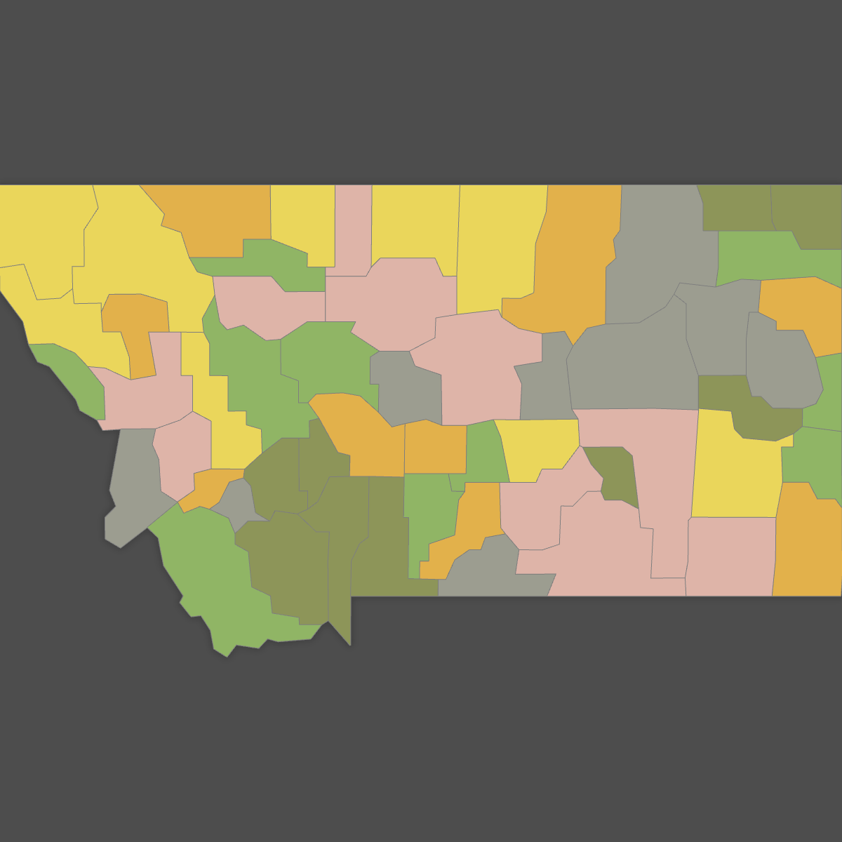 Colored Map of Montana Counties (Dark Theme)