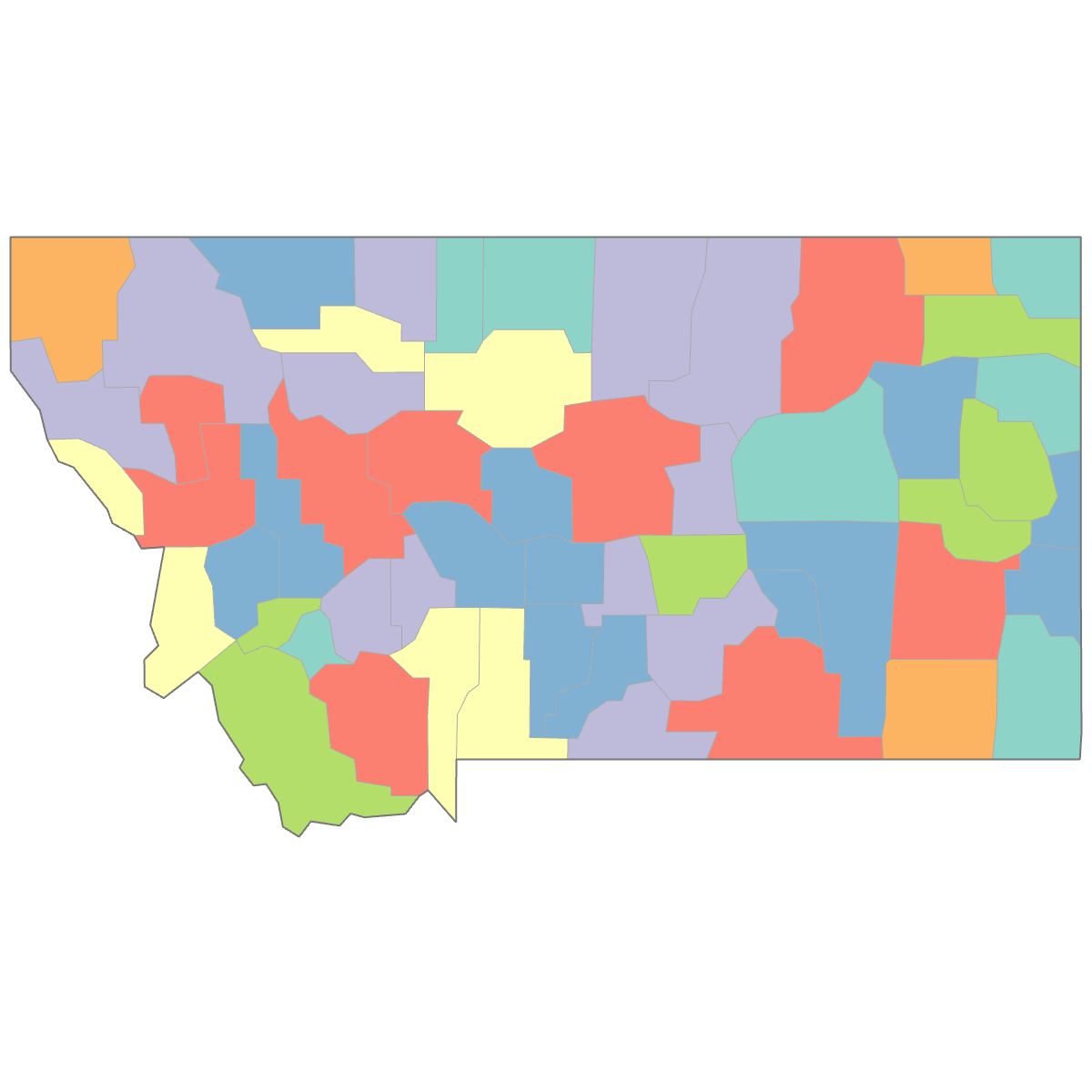 Colored Map of Montana Counties