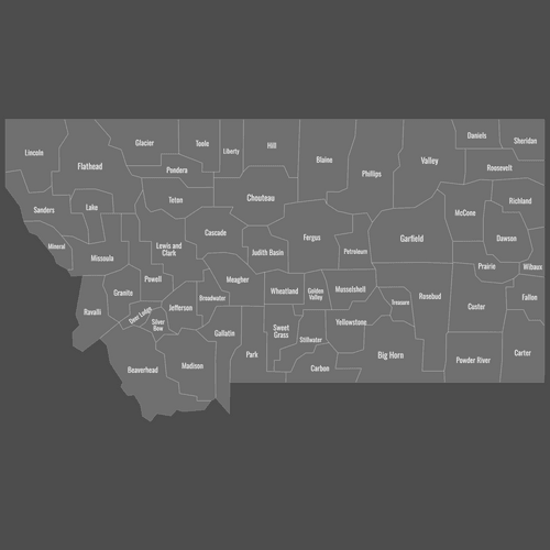 Preview of Labeled Map of Montana Counties (Dark)