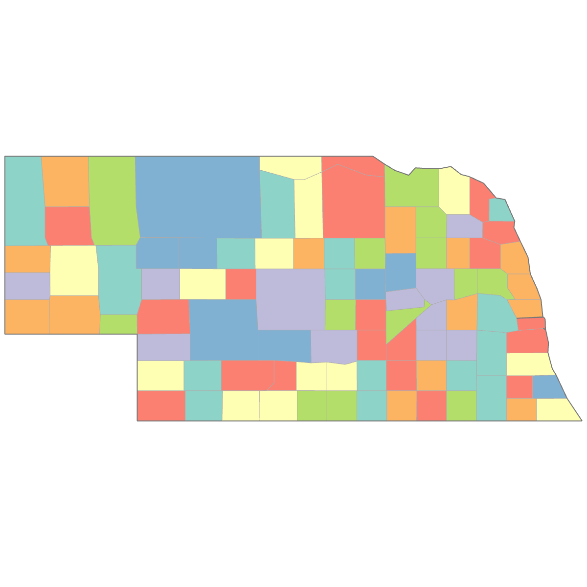 Colored Map of Nebraska Counties