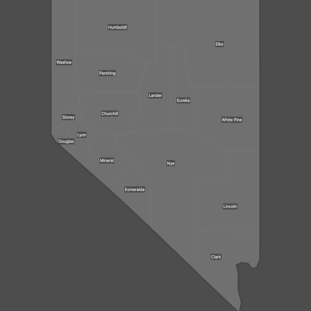 Blank Map of Nevada Counties with Labels (Dark Theme)