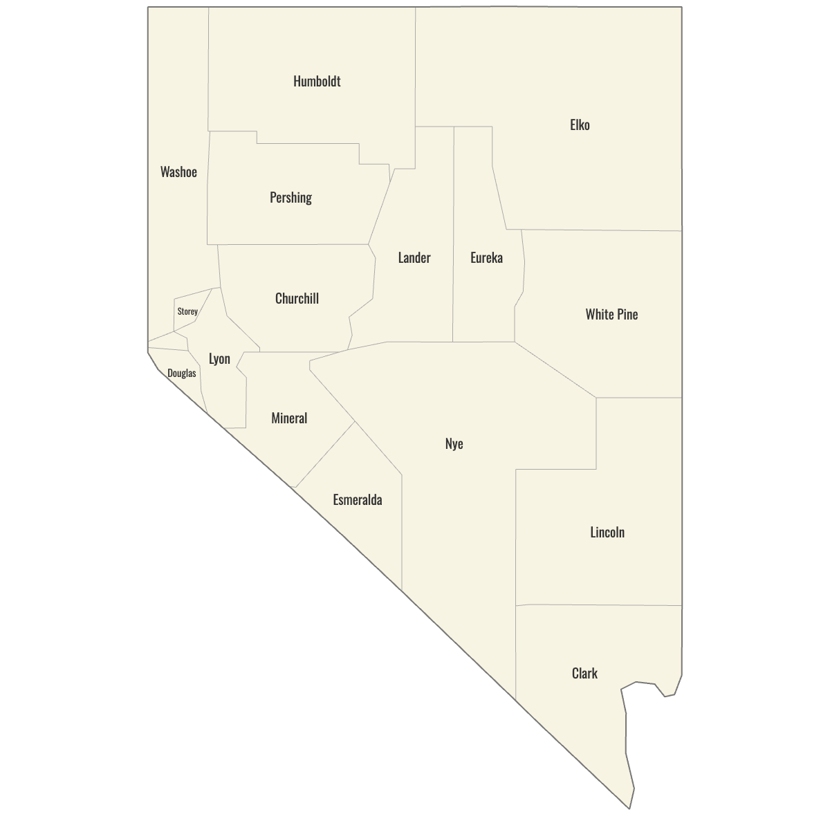 Blank Map of Nevada Counties with Labels