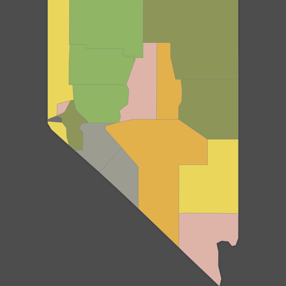 Colored Map of Nevada Counties (Dark Theme)