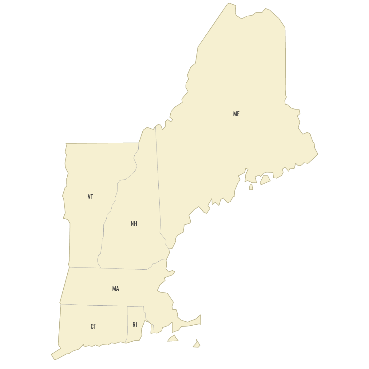 Blank Map of New England States with Labels