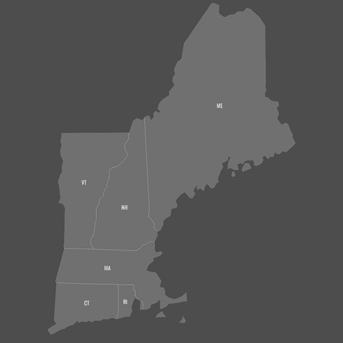 Preview of Labeled Map of New England States (Dark)