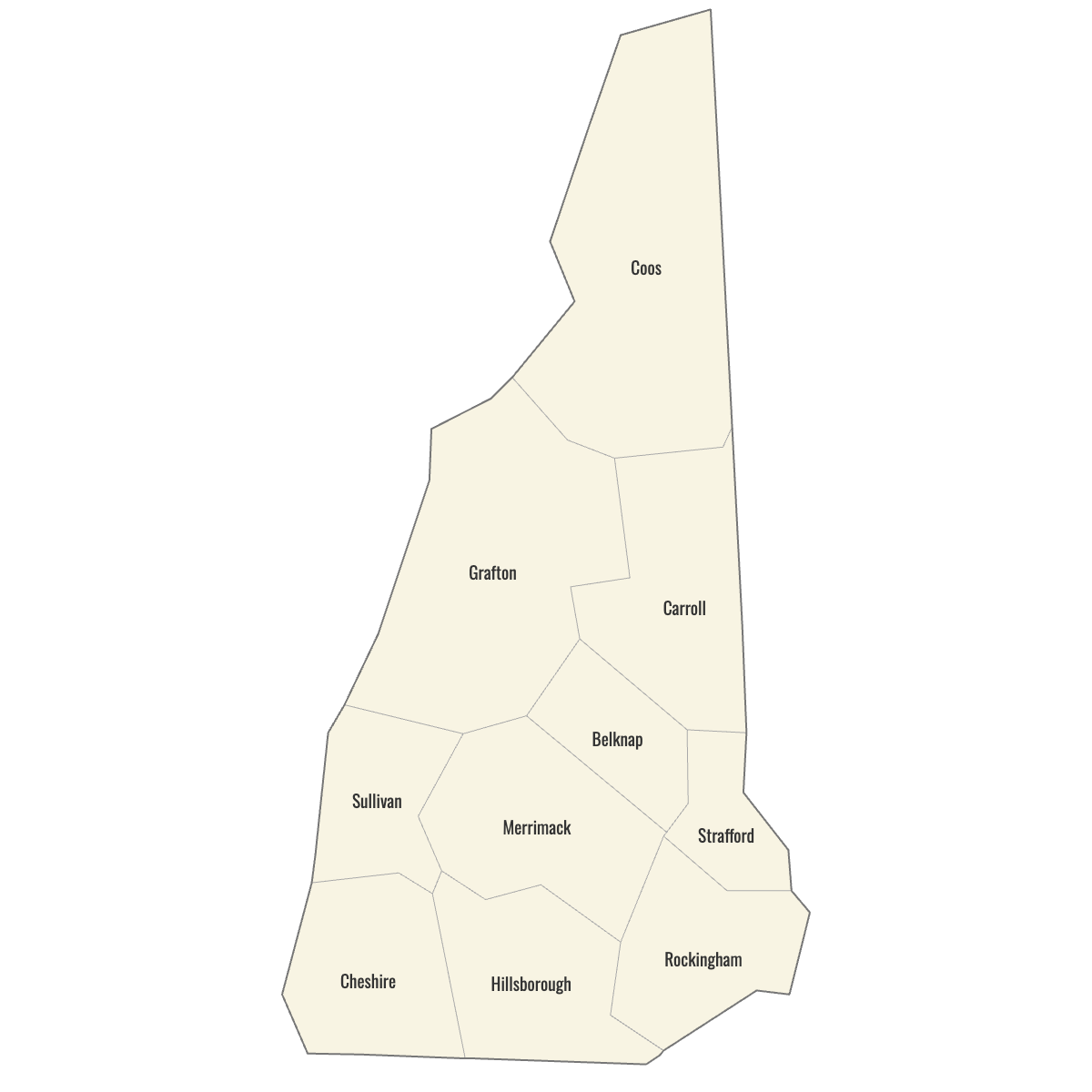 Blank Map of New Hampshire Counties with Labels