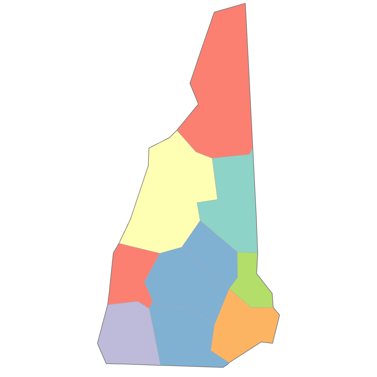 Colored Map of New Hampshire Counties