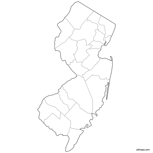 Preview of Outlined Map of New Jersey Counties