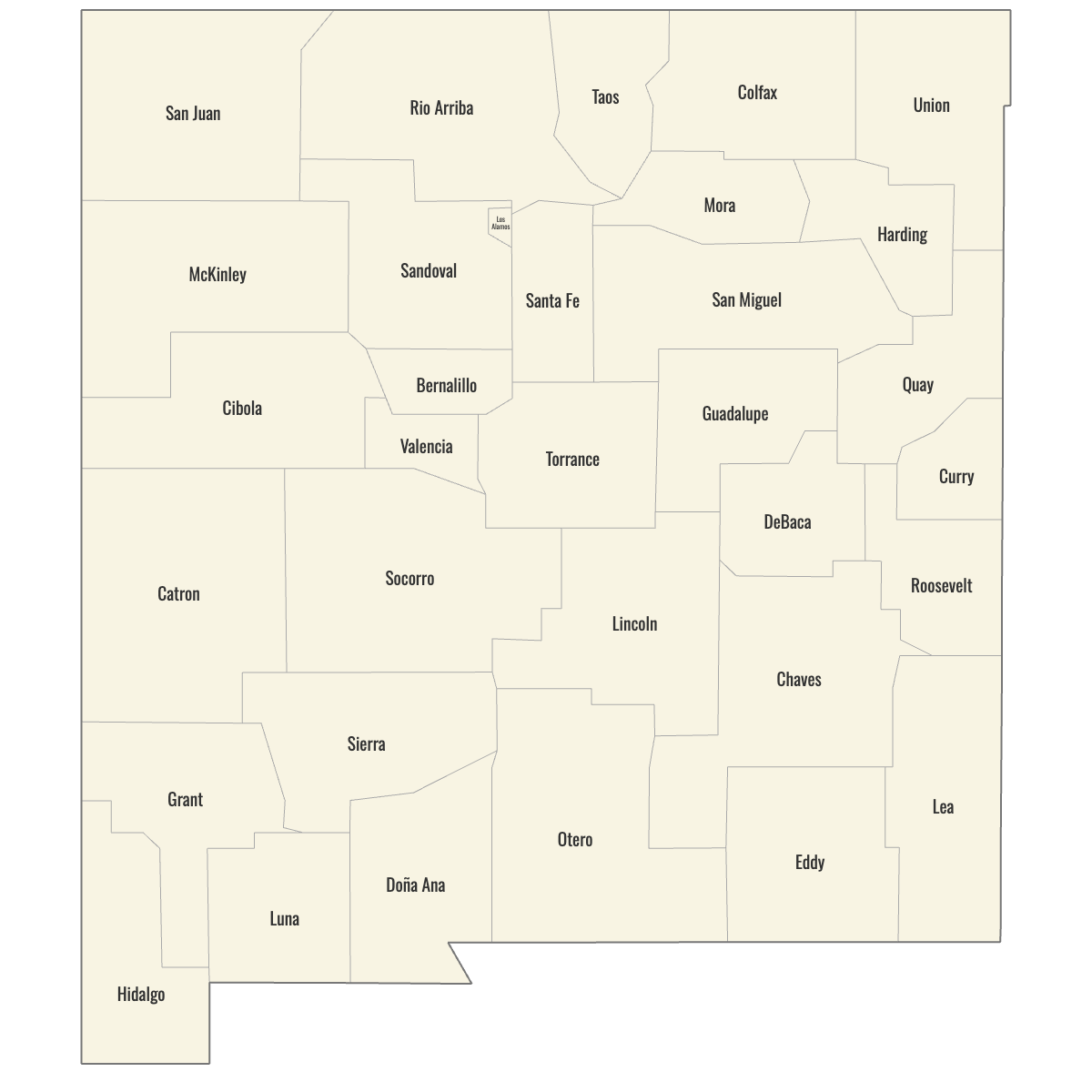 Blank Map of New Mexico Counties with Labels