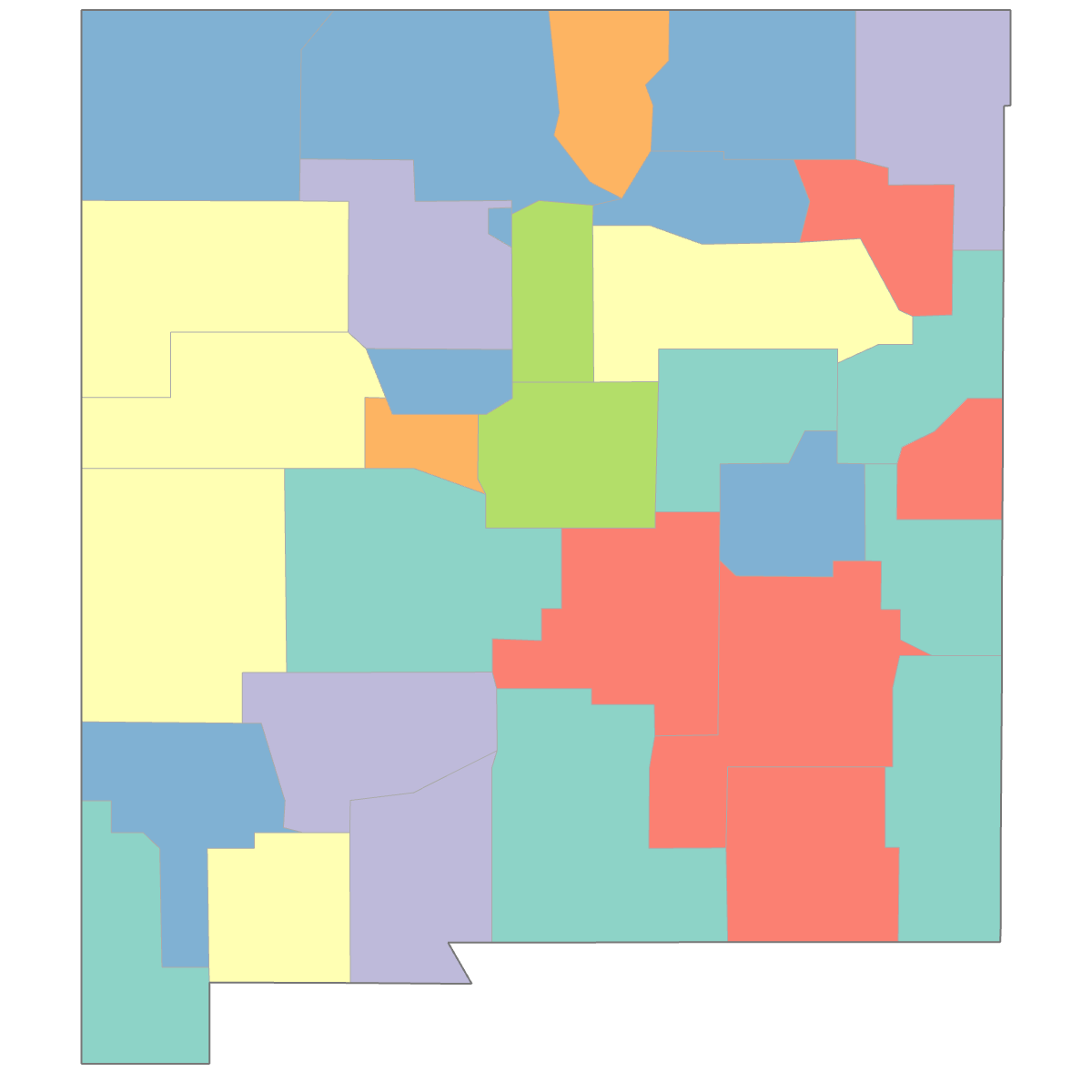 Colored Map of New Mexico Counties