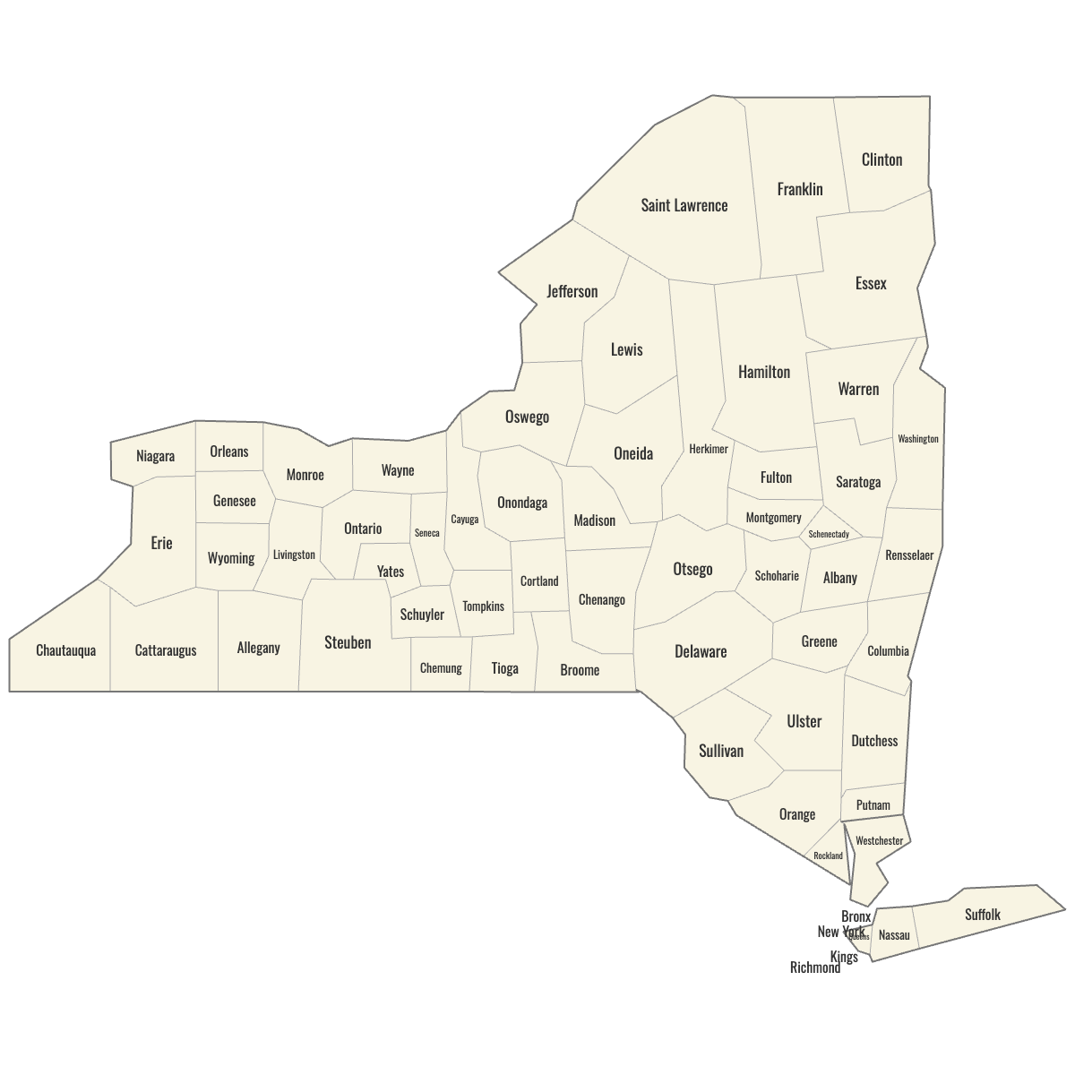 Blank Map of New York Counties with Labels