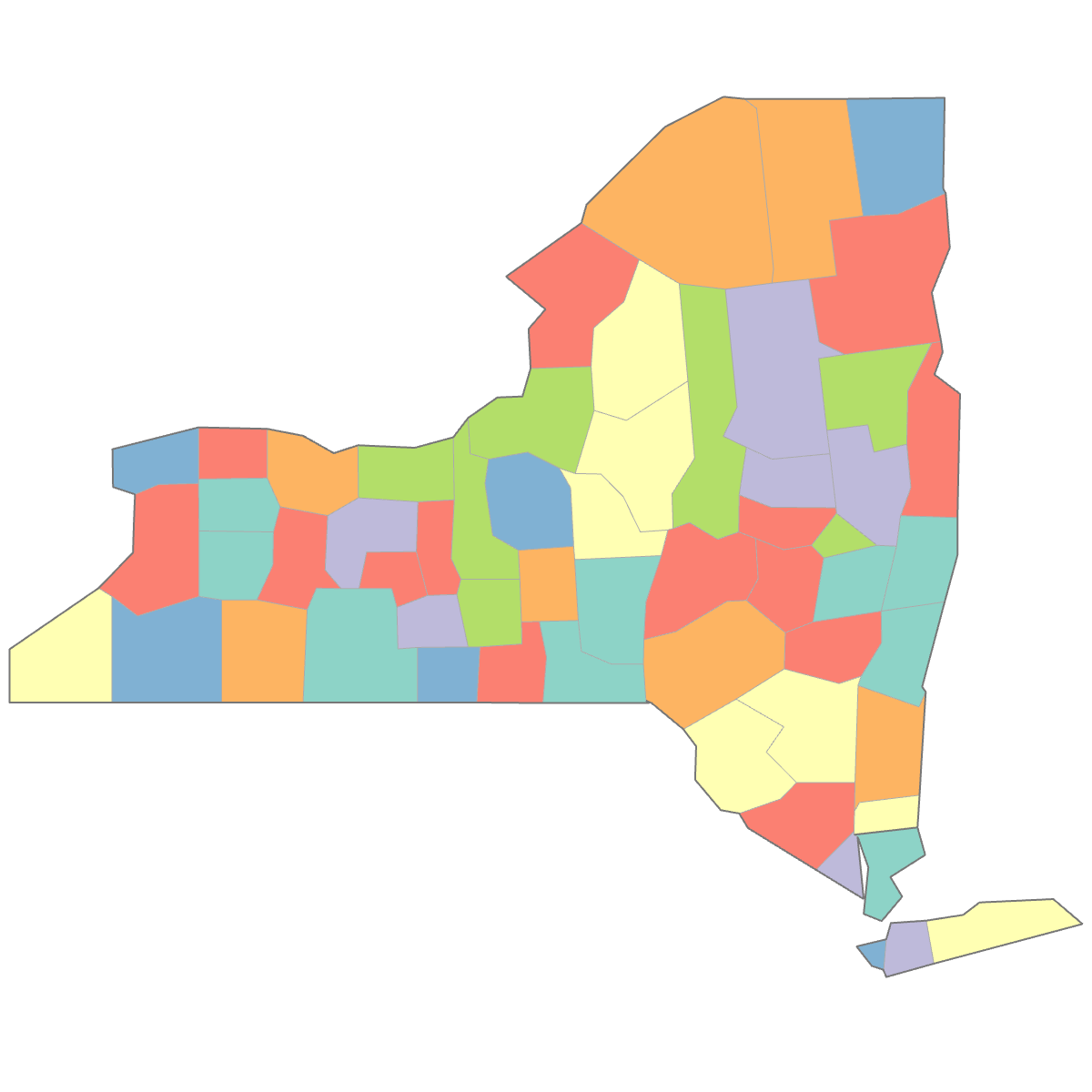 Colored Map of New York Counties