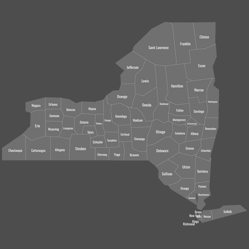 Preview of Labeled Map of New York Counties (Dark)